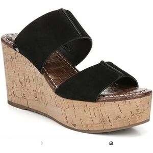 Sam Edelman Damara Black Suede Cork Wedge Sandals Women’s Size 9